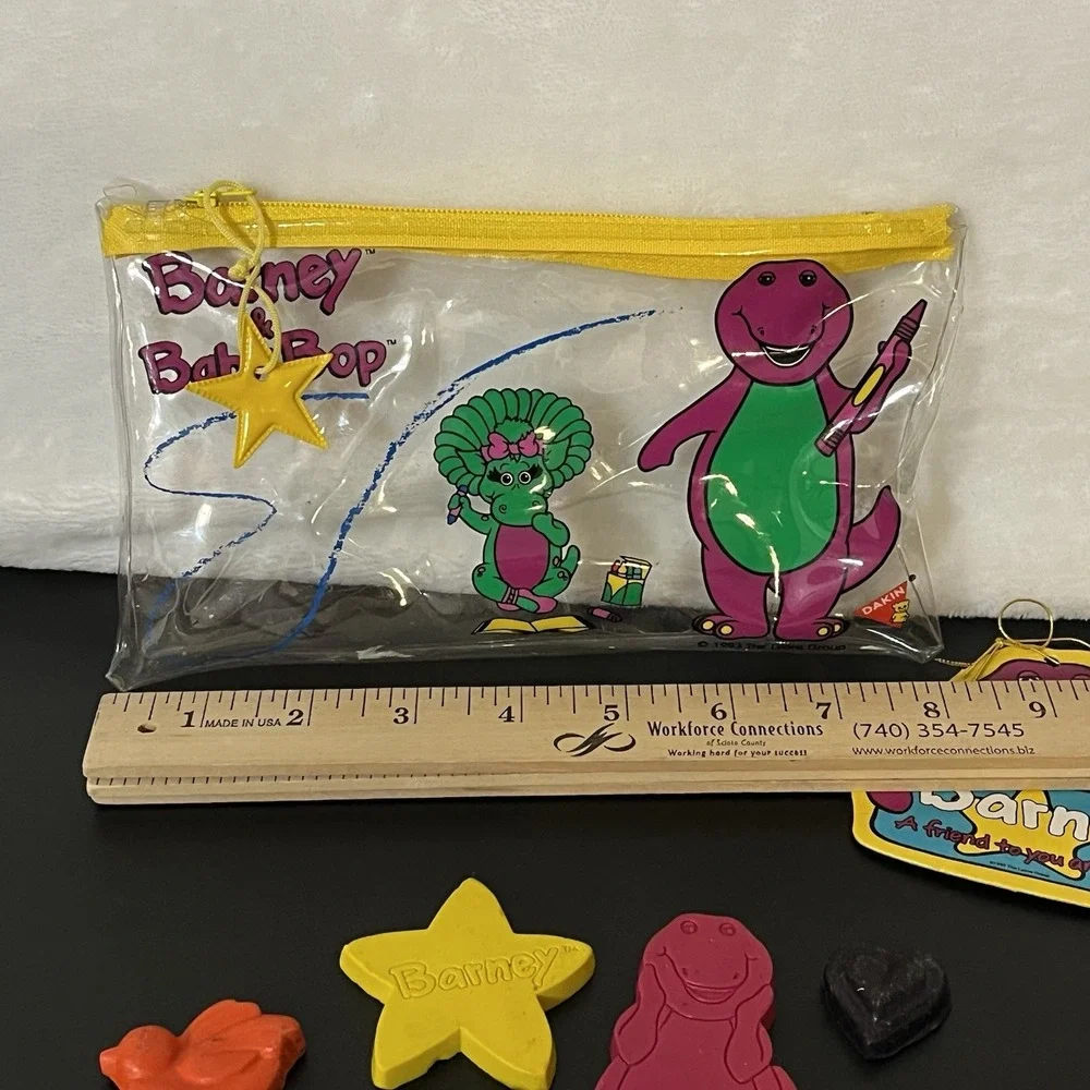 RARE 1993 Barney & Baby Bop Pencil Zipper Pouch Character Crayons Pencil Dakin